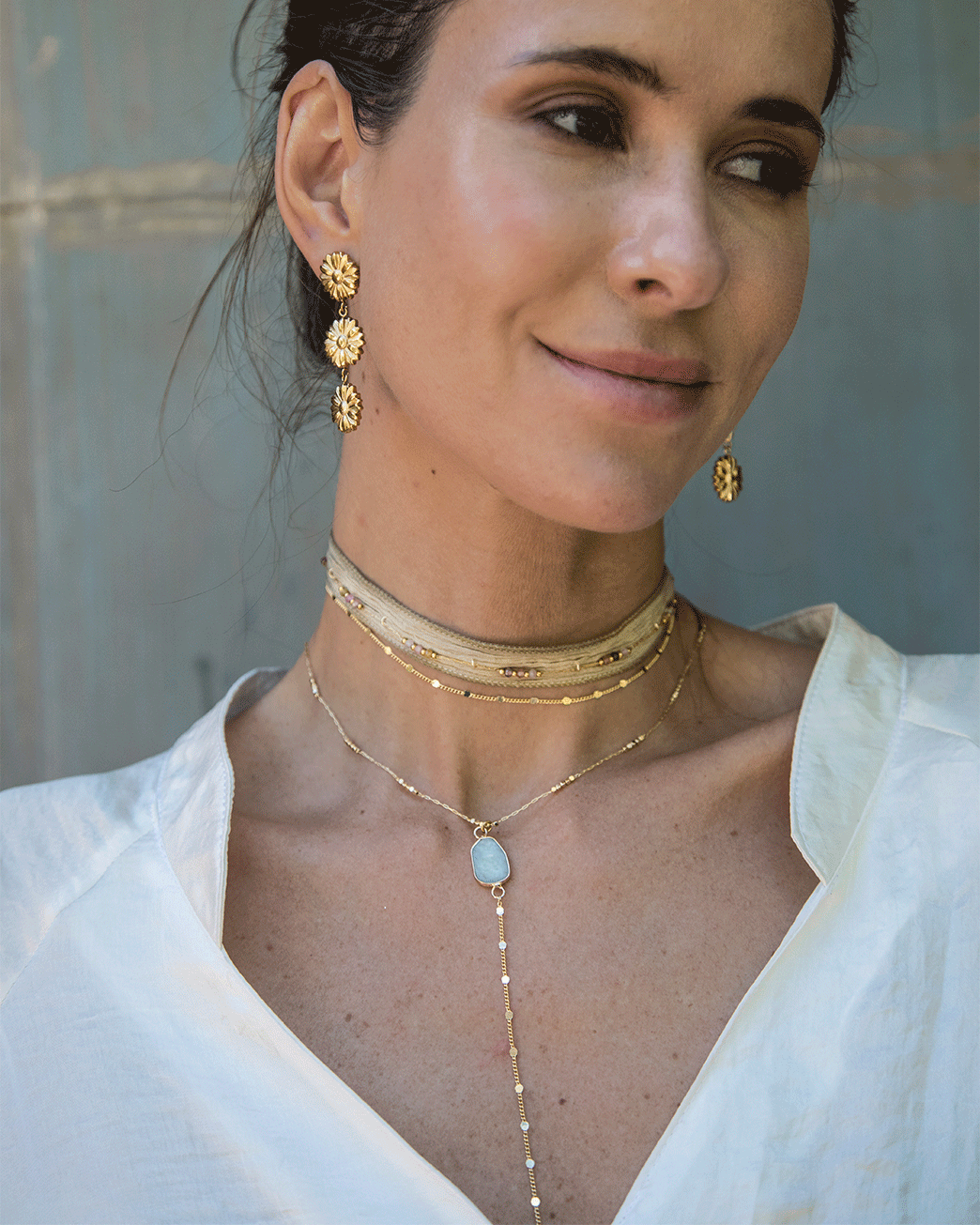 CHOKER BOHEME SILK DORADO OLIVA